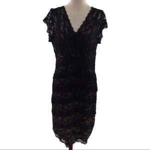 MARINA  Black Lace Cocktail Petite Dress